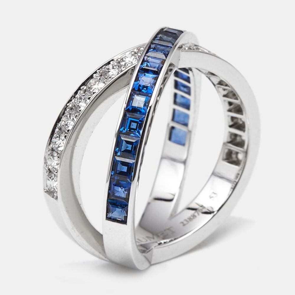 Chaumet Jeux De Liens Blue Sapphire Diamond 18K White Gold Rings Eu 53